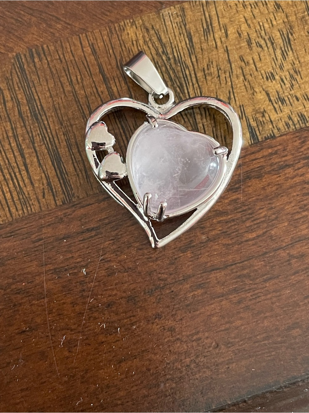 Heart Shaped Rose Quartz Pendant in Silver Tone